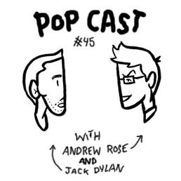 Jack Dylan's black-and-white sketch of Andrew and Jack in profile: PopCast #45